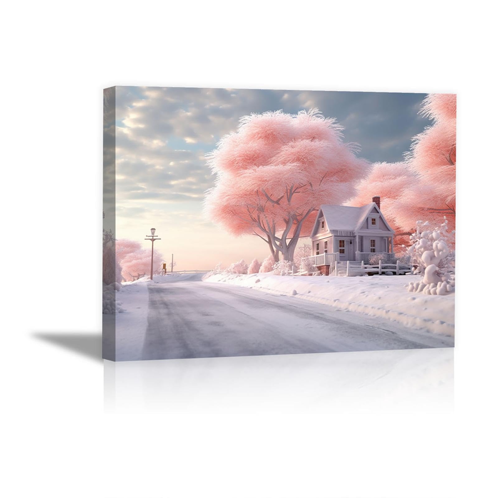 Amazon.co.jp: 冬の風景 キャンバス アートパネル 抽象絵画,雪の木の家