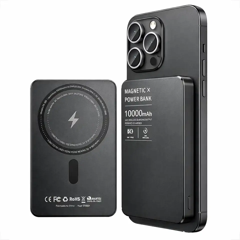 Power Bank Magnetico Mag-Safe Portátil, 10.000mAh, Carregamento por Indução, 22.5W, Para iPhone (PRETO)