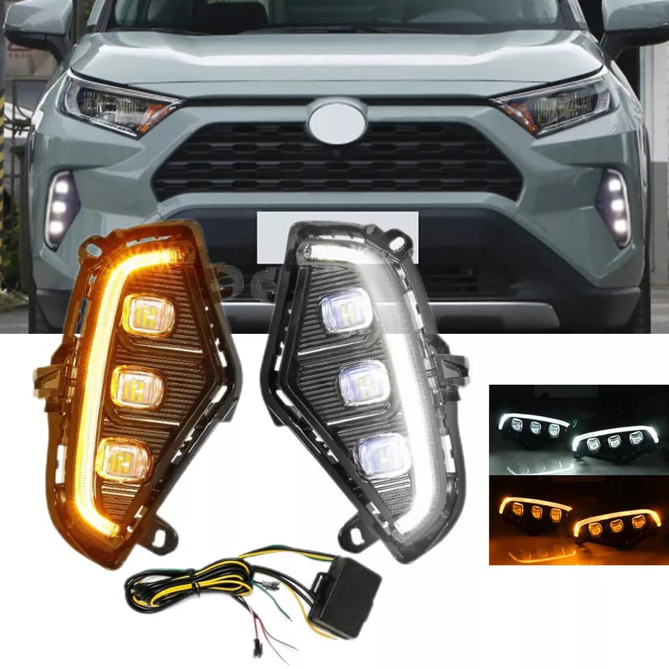 LED Fog Lamps DRL Daytime Running Light w/Turn Signal For Toyota RAV4 2019 2020 2021 2022 2023 Daylights Pair Sets