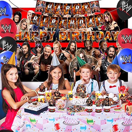 Kids Birthday Party Supplies For 24 Guests, Kids Aldult Birthday Party Decorations Included Backdrop, Banner, Latex Balloons, Cake Topper, Cupcake Toppers, Plates, Knives, Forks, Spoons, Stickers #TOP5