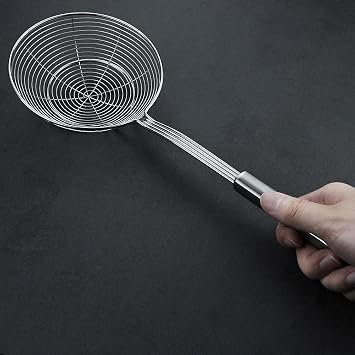 Strainer Skimmer Spider Ladle Stainless Steel, Kitchen Wire Net Spoon with Handle for Frying Scooping Food, Pasta, Spaghetti, Noodle (Diameter: 5.5inch/14cm, Total Length: 15inch/39cm)