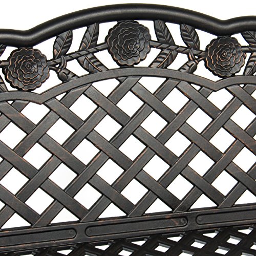Best Choice Products 2-Person Aluminum Garden Bench Patio Furniture w/Rose Detail Lattice Backrest and Seat, Bronze - Image 4