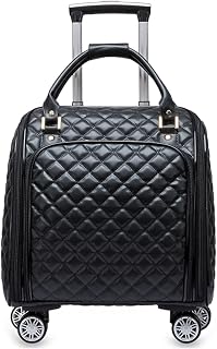 Leather Softside Underseat Carry on Suitcases Travel Luggage with 4Spinner Wheels,For self use and giving away（BLACK (Carry-On 18-Inch)