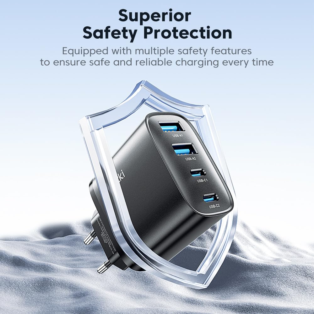 Caricatore USB C, 40 W, blocco di ricarica rapido con 4 porte, alimentatore doppio USB C e connettore QC per iPhone 16/15/14/13/12/11/Pro Max/XS/XR, iPad, Galaxy