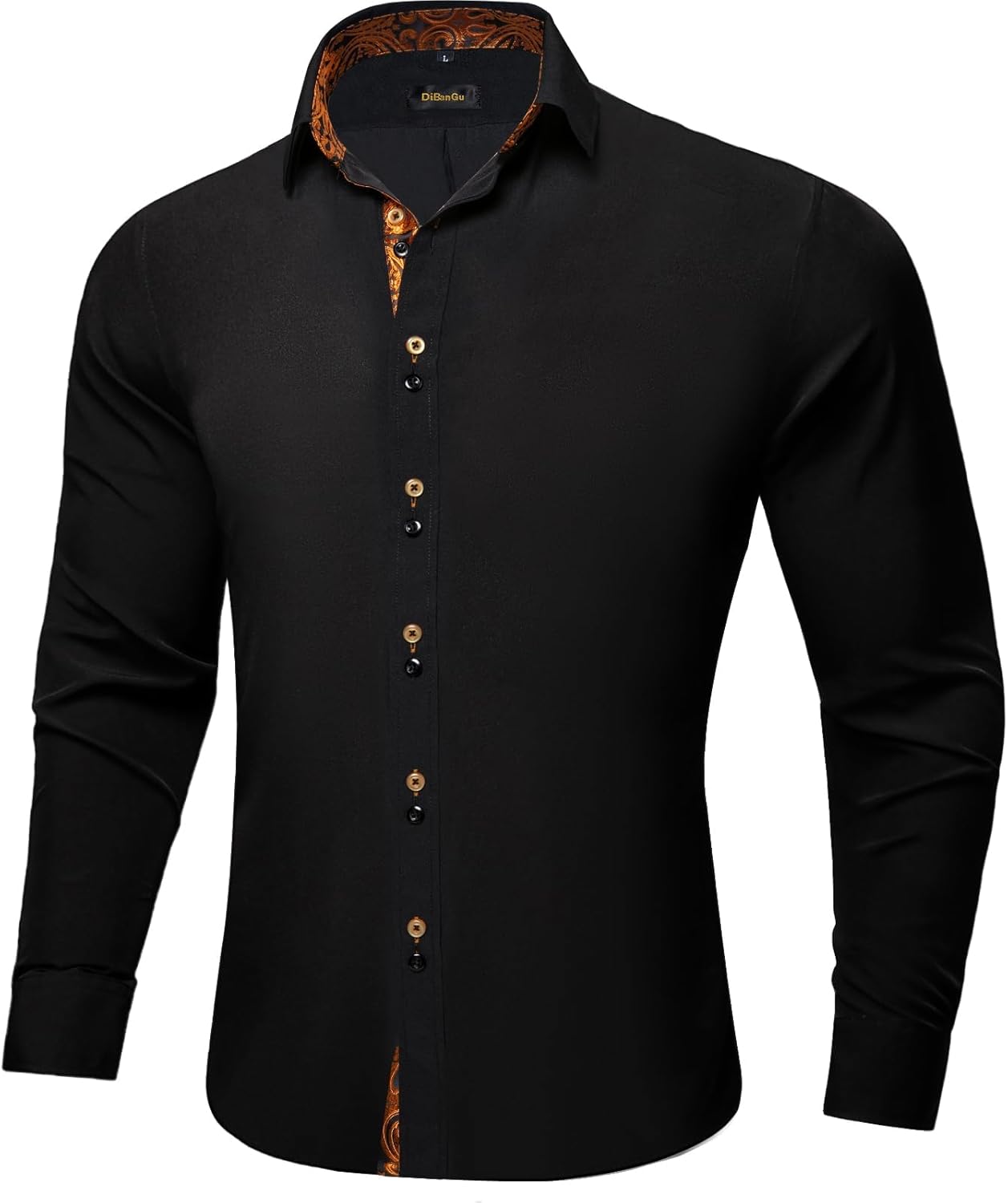 DiBanGu Men's Dress Shirt Long Sleeve Casual Button Down Shirts Regular Fit Inner Contrast Shirt for Business Party - Image 2