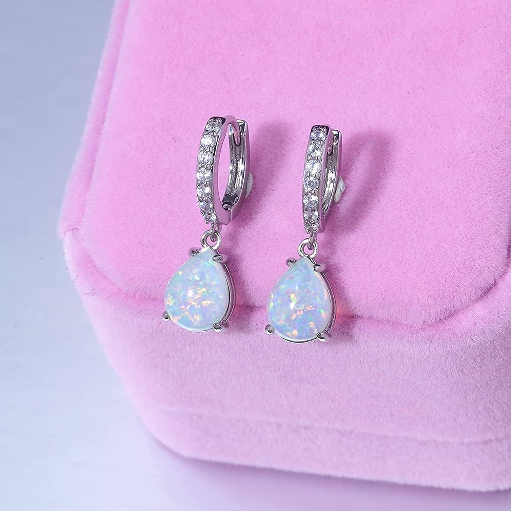 CiNily Gold Plated Teardrop/Round-Cut Cabochon Opal Earrings Dangle Drop Earrings Jewelry Gift for Women Girls - Image 5