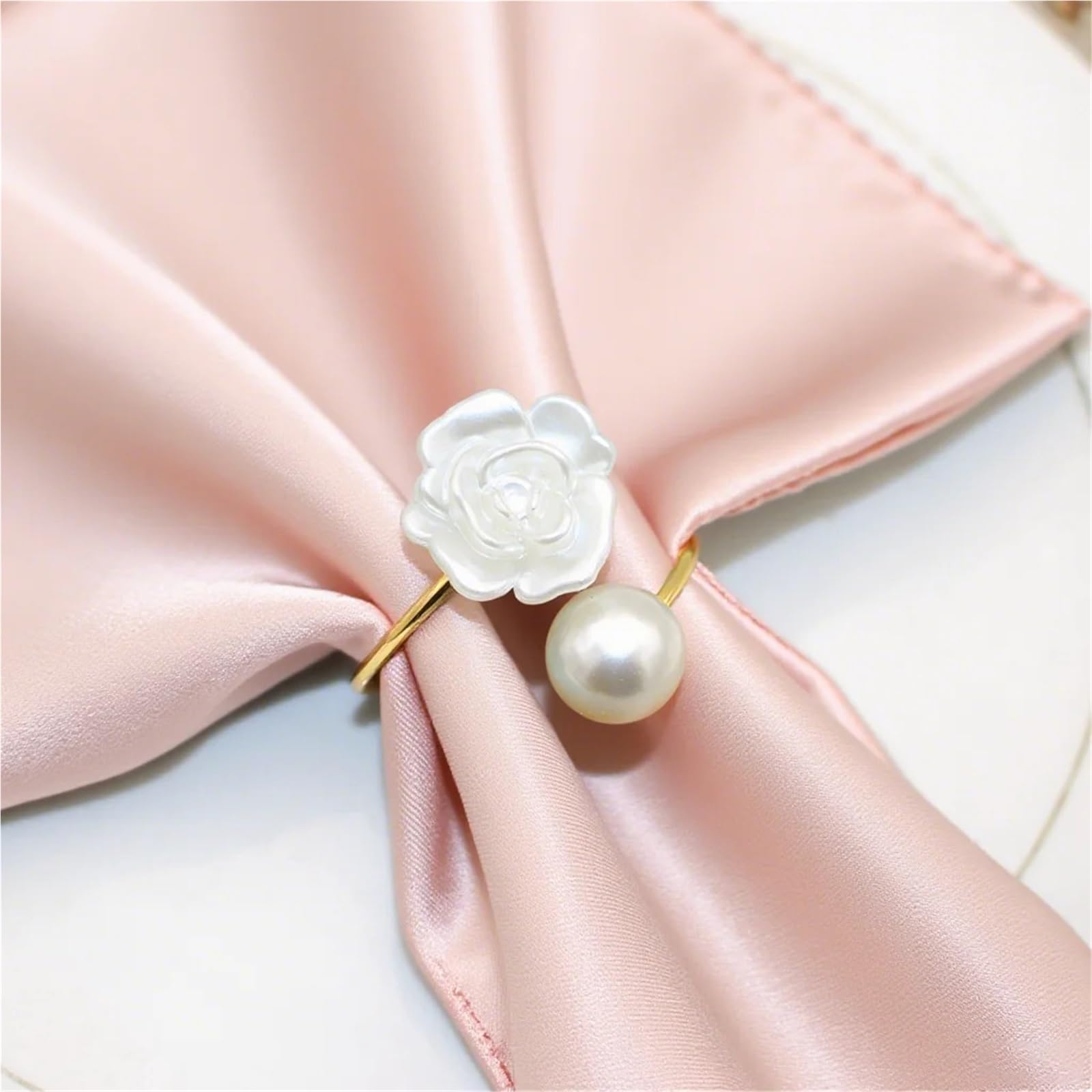 Anillos de servilleta para decoración de mesa, Servilleteros 60 Piezas Flor Perla Dorada y Blanca 4,5 cm x 2, for Decoración de Mesa Comedor