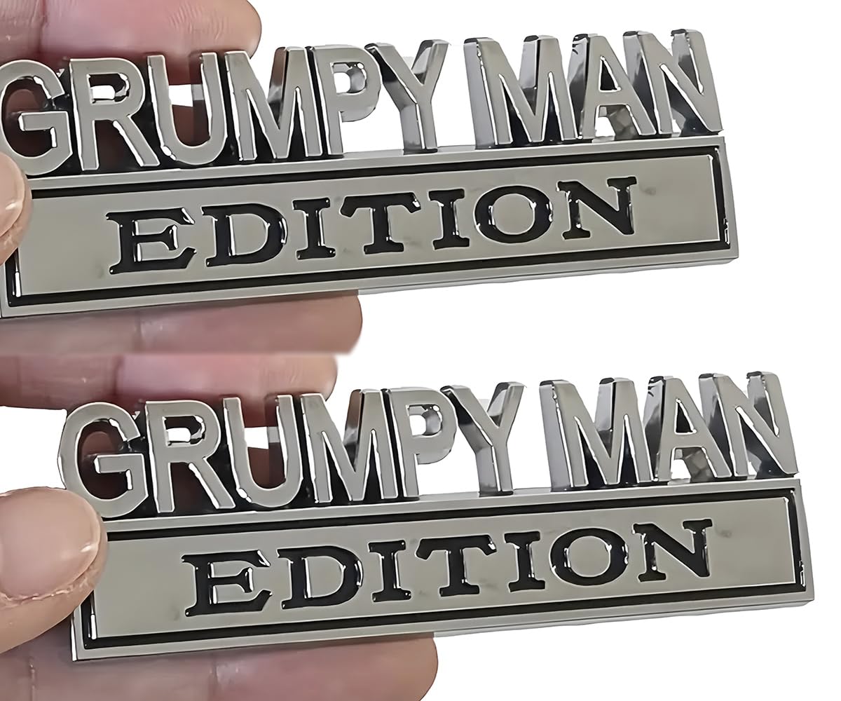 2PCS Metal Grumpy Man Edition Side Rear Front Emblem Badge Fit for Universal Car Truck SUV Motorbike (Silver Black)