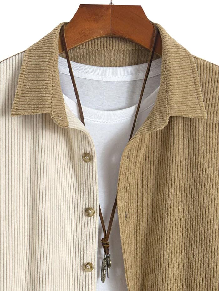 ZAFUL Men's Corduroy Shirt – Colorblock Long Sleeve Button Up Fall Casual Shirt4