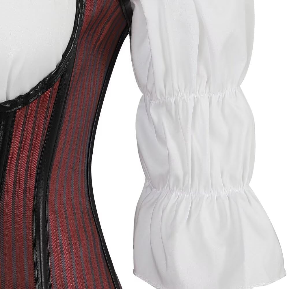 Pirate Costume Adult Renaissance Vest Underbust Corset Long Top White Blouse Halter Neck