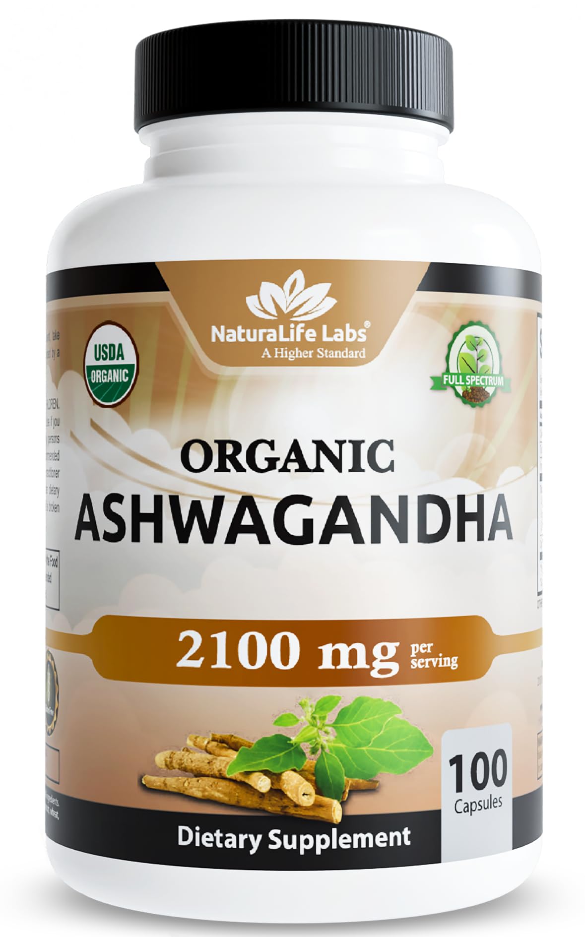 Organic Ashwagandha 2,100 mg - 100 Veggie Capsules Pure Organic Ashwagandha Powder and Root Extract - Stress Relief, Mood EnhancerUSDA Organic