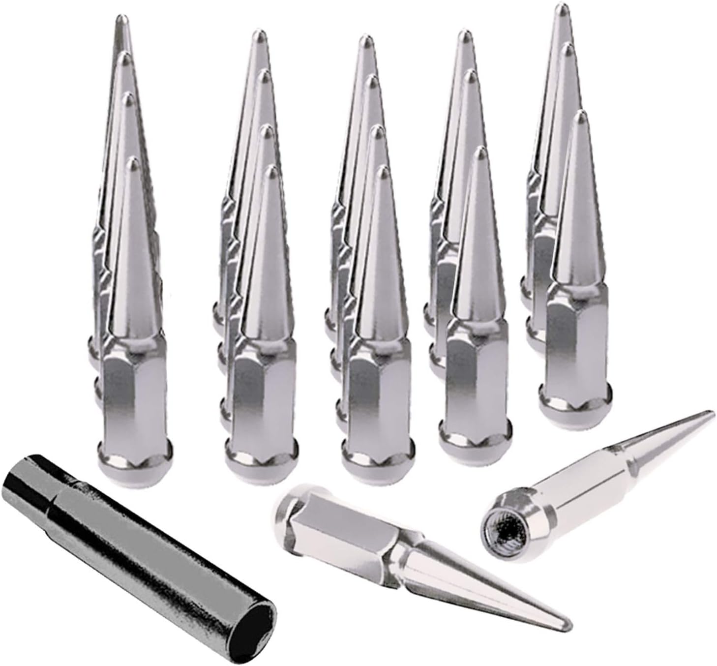 20 Pc Blue Brand New 12x1.5 "SOLID SPIKE" Metal Lug Nuts Spiked Lugs + 1 KEY | Fits Toyota Tacoma FJ 4Runner Lexus GX