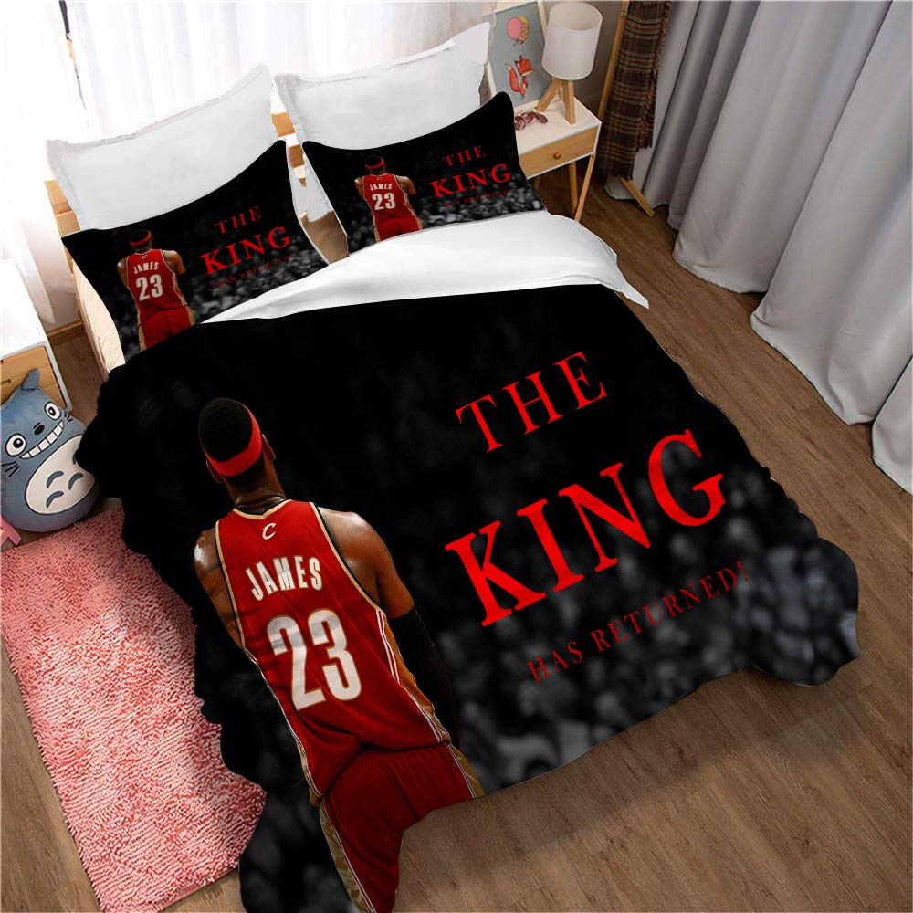 Meet Basketball LeBron James - Set with Duvet Cover and 2 Pillowcases, Cotton, Print (Style 04,King(220x230cm))