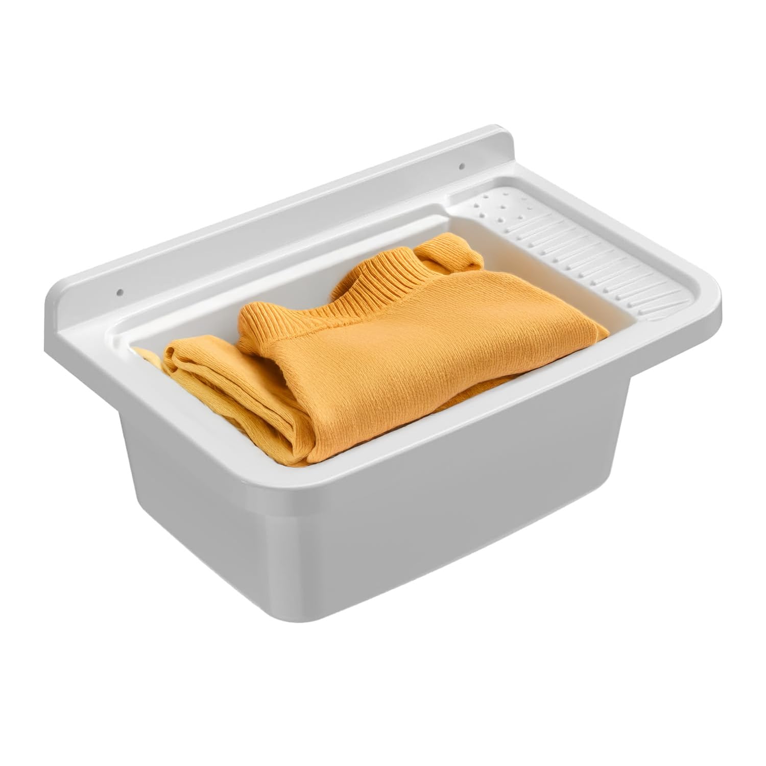 Avilia Lavatoio da Esterno - Lavabo da Parete per Lavaggio Vestiti a Mano, Ideale per Giardini, Terrazze, Campeggio, con Piano Antiscivolo, in Resina, 50x35x24cm, Bianco