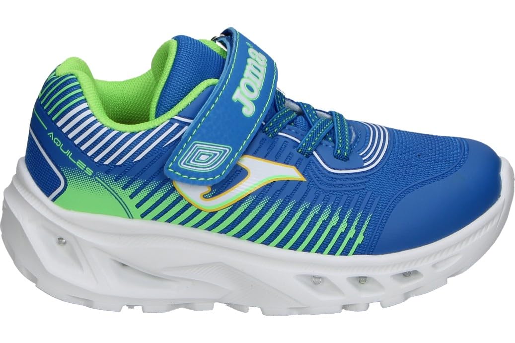Joma Zapatillas con Luces Aquiles para Niño – Deportivas Azules con Detalles en Verde – Sneakers con Cordones y Velcro – Transpirable – Puntera Reforzada – Flexibles – Modelo JAQUIS2605V – 32 EU