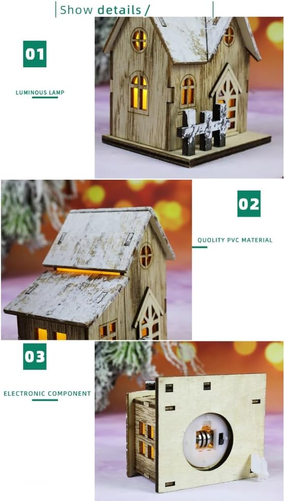 Luminous Christmas House Figurine Village Wood Ornament Exquisite Design for Delightful Display LED Light Ornament