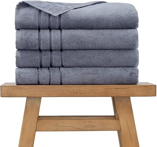 Cariloha Toalla de baño de bambú orgánico viscosa y algodón turco, lujosamente suave y resistente al olor, 21.16 ozm, 30 x 56 pulgadas, laguna azul,