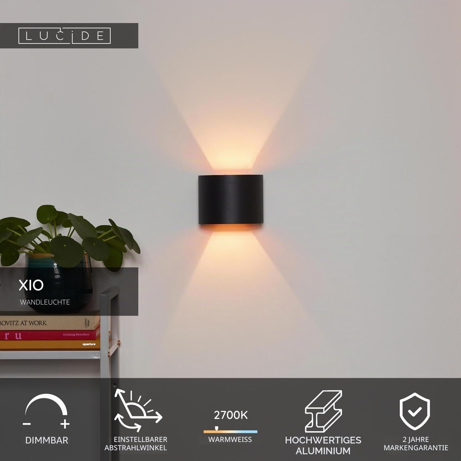 LUCIDE XIO - Wandleuchte - LED Dim. - G9-1x3,5W 2700K - Einstellbarer Abstrahlwinkel - Schwarz