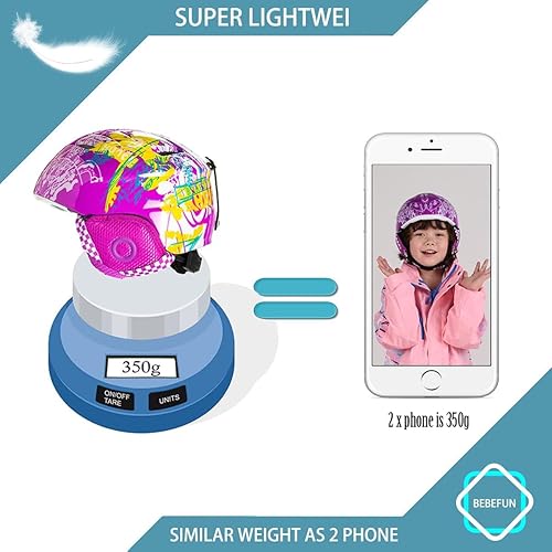 Miniatura 3 de BeBeFun Casco de esquí para niños y niños, casco de snowboard ultra ligero, tamaño pequeño para niños de 2 a 6 años, certificado ASTM