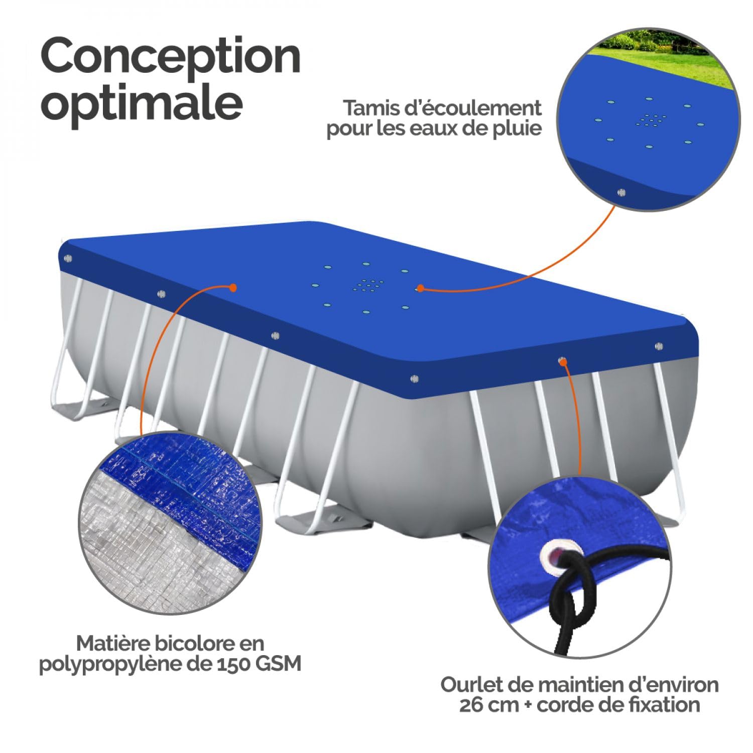 Linxor - Bâche de Protection réversible 4 Saisons pour Piscine Hors Sol - 150 GSM - Bleu et Gris - Plusieurs Formes et Tailles