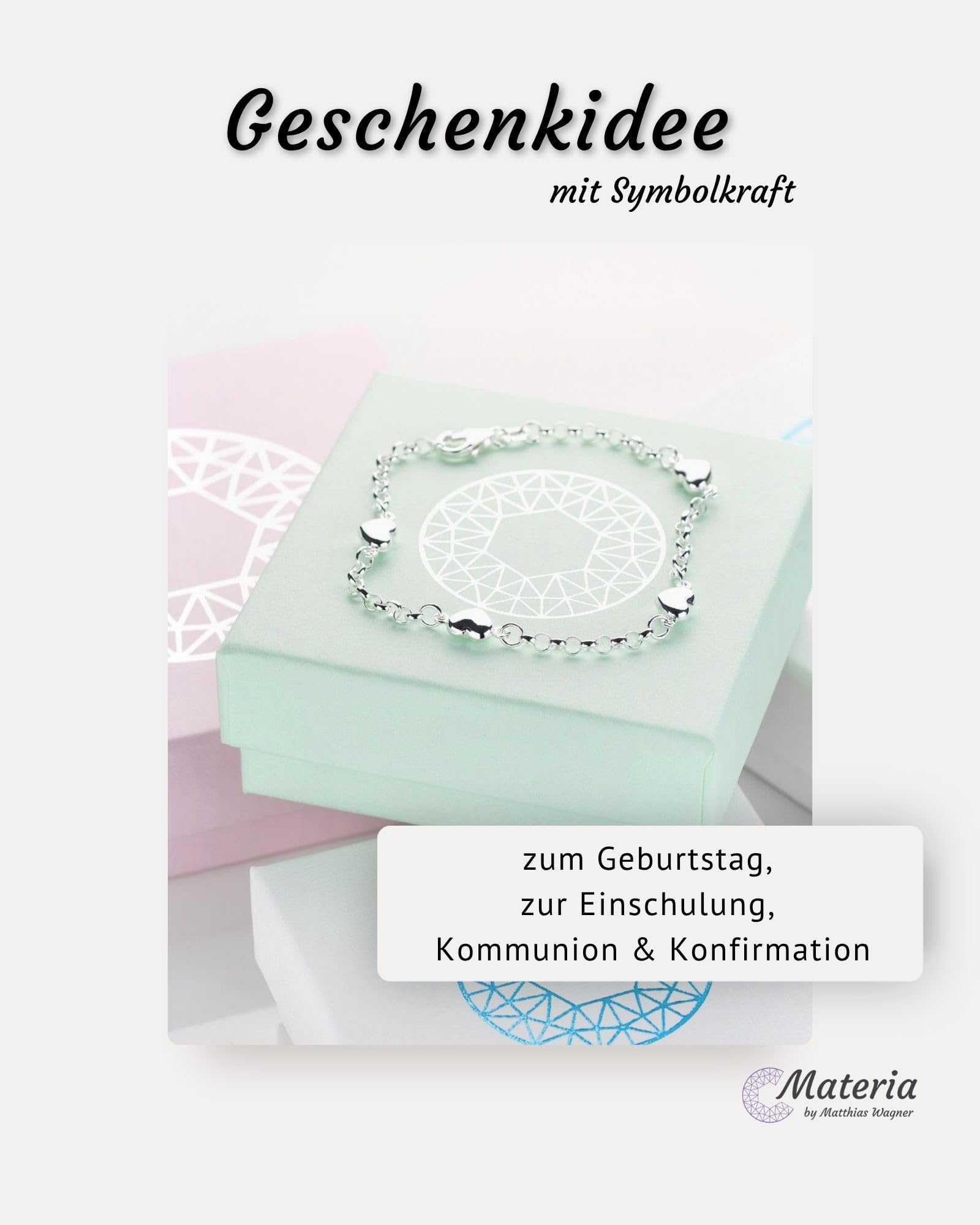 Herz Armband Mädchen Silber 925 - Kinder Armkette 16 cm SA-108 | Silberarmband mit Herzchen aus 925 Sterling Silber rhodiniert oder vergoldet von MATERIA by Matthias Wagner
