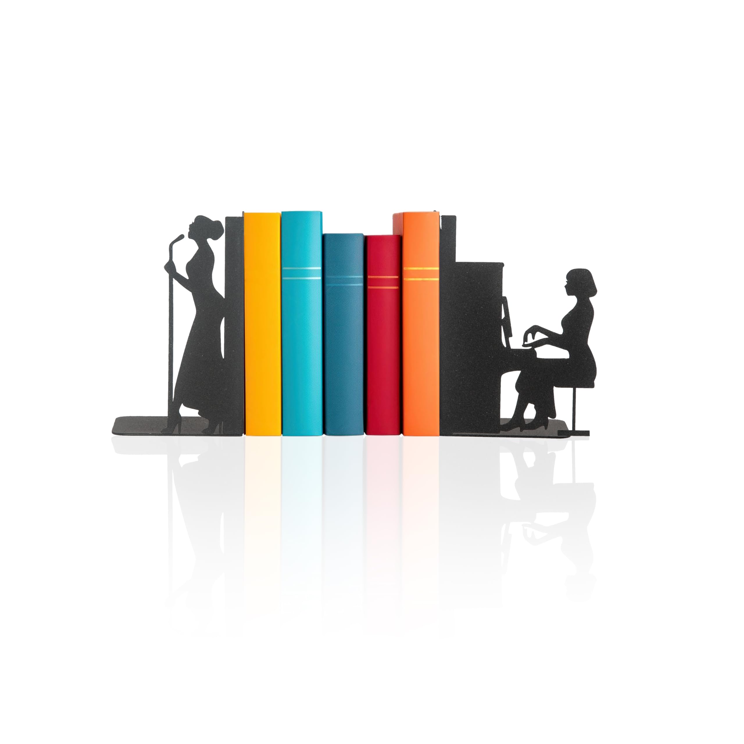 Piano and Singer Silhouette Bookend, Decorative Metal Music Book Stands, Musician Book Support, Music Themed Book Holder, Piano Bookends, Female Singer and Pianist Bookend, Gift for Music Lovers