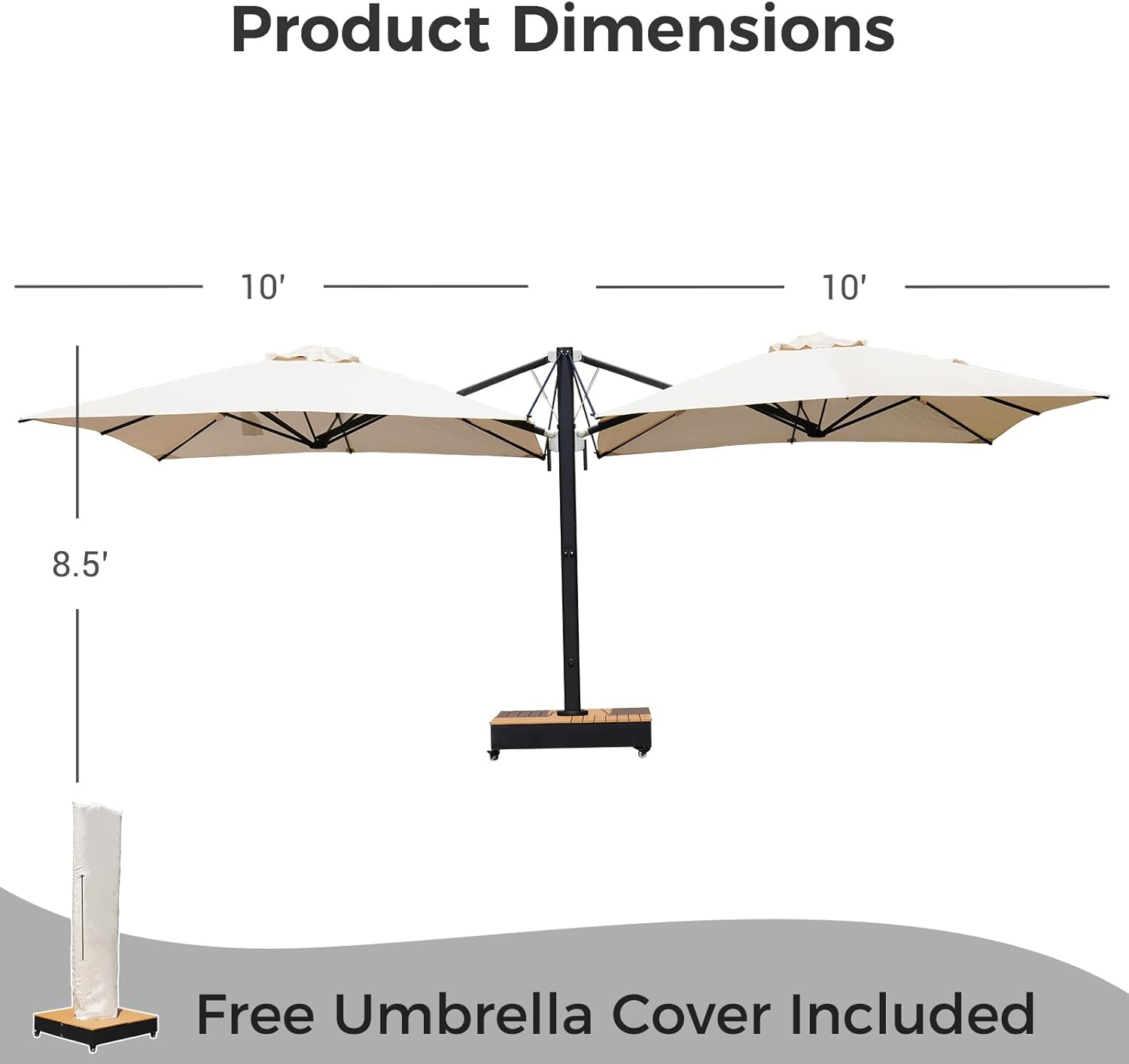Grand patio 10x10 FT Large Patio Umbrella with Base, Double-Sided Outdoor Cantilever Aluminum Umbrella, Offset Umbrella with Cover for Commercial Use, Poolside, Deck, Backyard, Black - Image 6