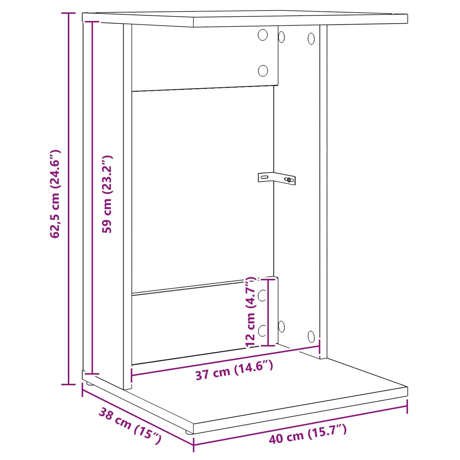 Mesa auxiliar de madera de roble ahumada, 40 x 38 x 62,5 cm, mesa de almacenamiento para salón, sofá, mesa de centro con estante rectangular y diseño estable