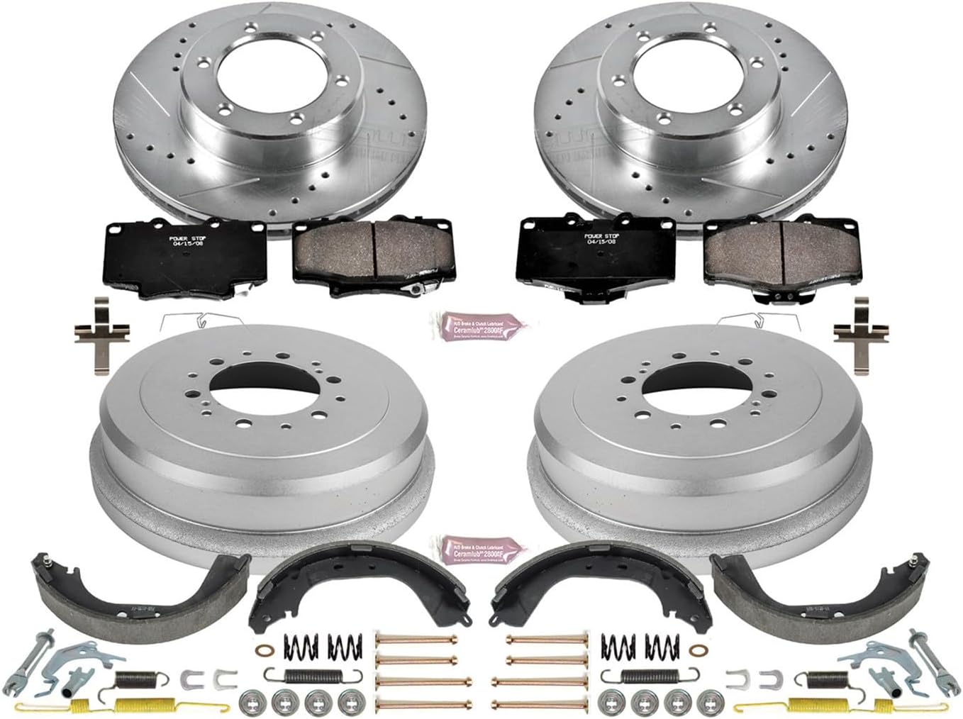 Power Stop K15094DK Front and Rear Z23 Carbon Fiber Brake Pads with Drilled & Slotted Brake Drums Kit For Toyota 4Runner 1991-1995 [Model Specific]