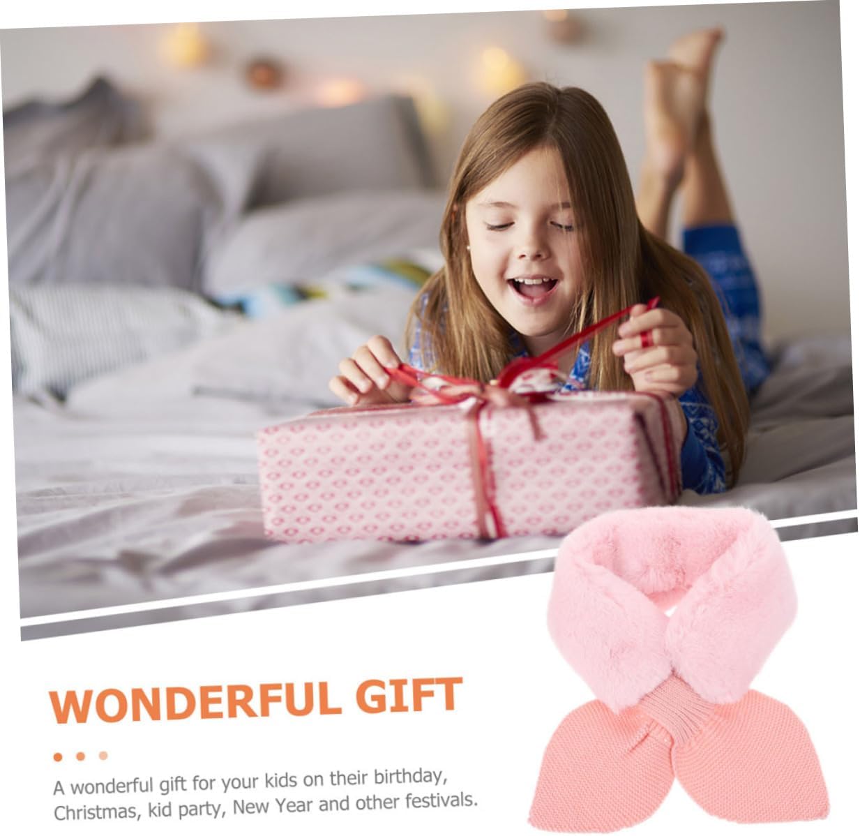 2pcs Adorable Boy Girl Winter Scarves Plush Warm Neck Warmer for Boys and Girls Soft and Thick Cross Tie Design for Beige Pink