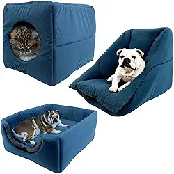 Cama Toca Iglu 3 em 1 Suede Cachorro Gato Frio Quente Pet G (Azul)