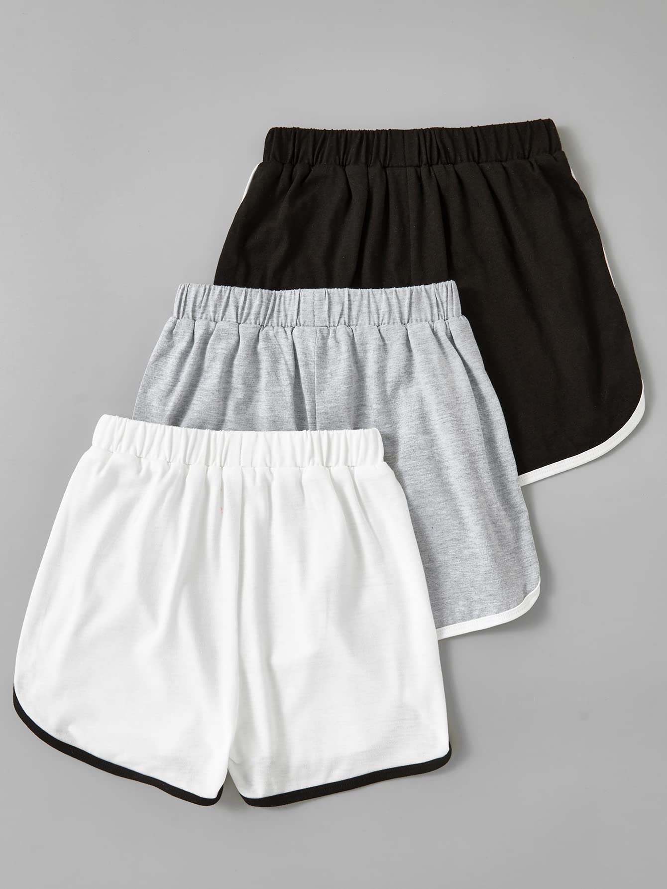 SHENHE Girl's 3 Piece Letter Graphic Elastic High Waisted Track Dolphin Shorts White Grey Black 150