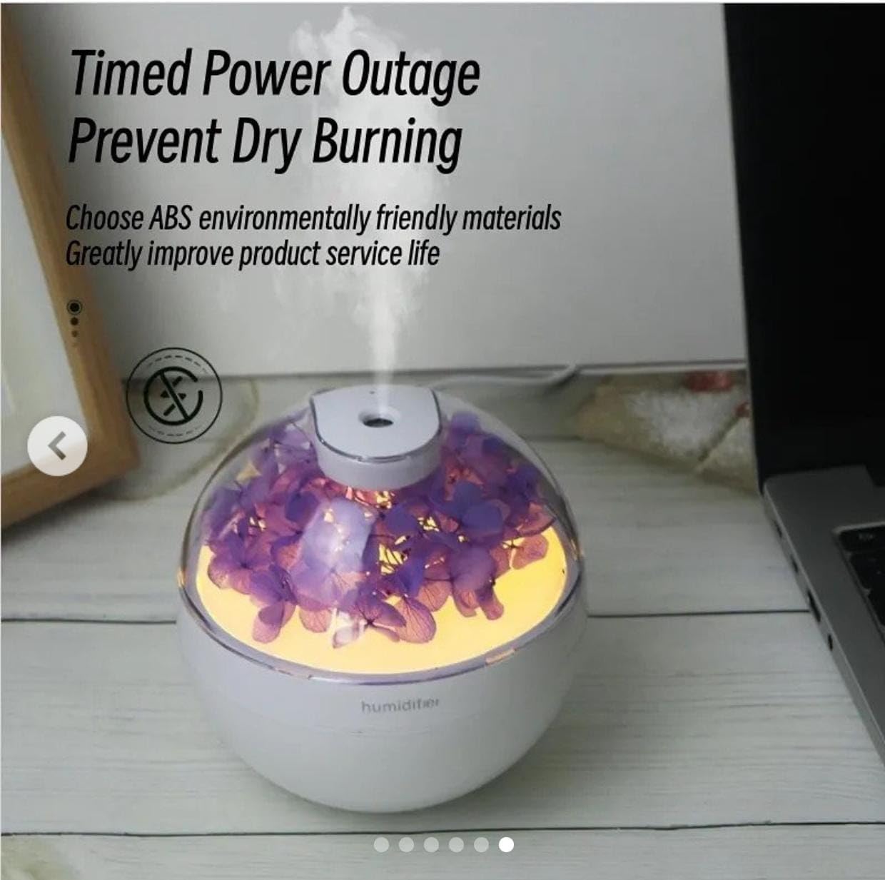 USB Aromatherapy Essential Oil Diffuser & Cool Mist Humidifier – LED Light & Dried Flowers – Quiet Air Purifier for Home, Office, Bedroom, Gift for Women 2