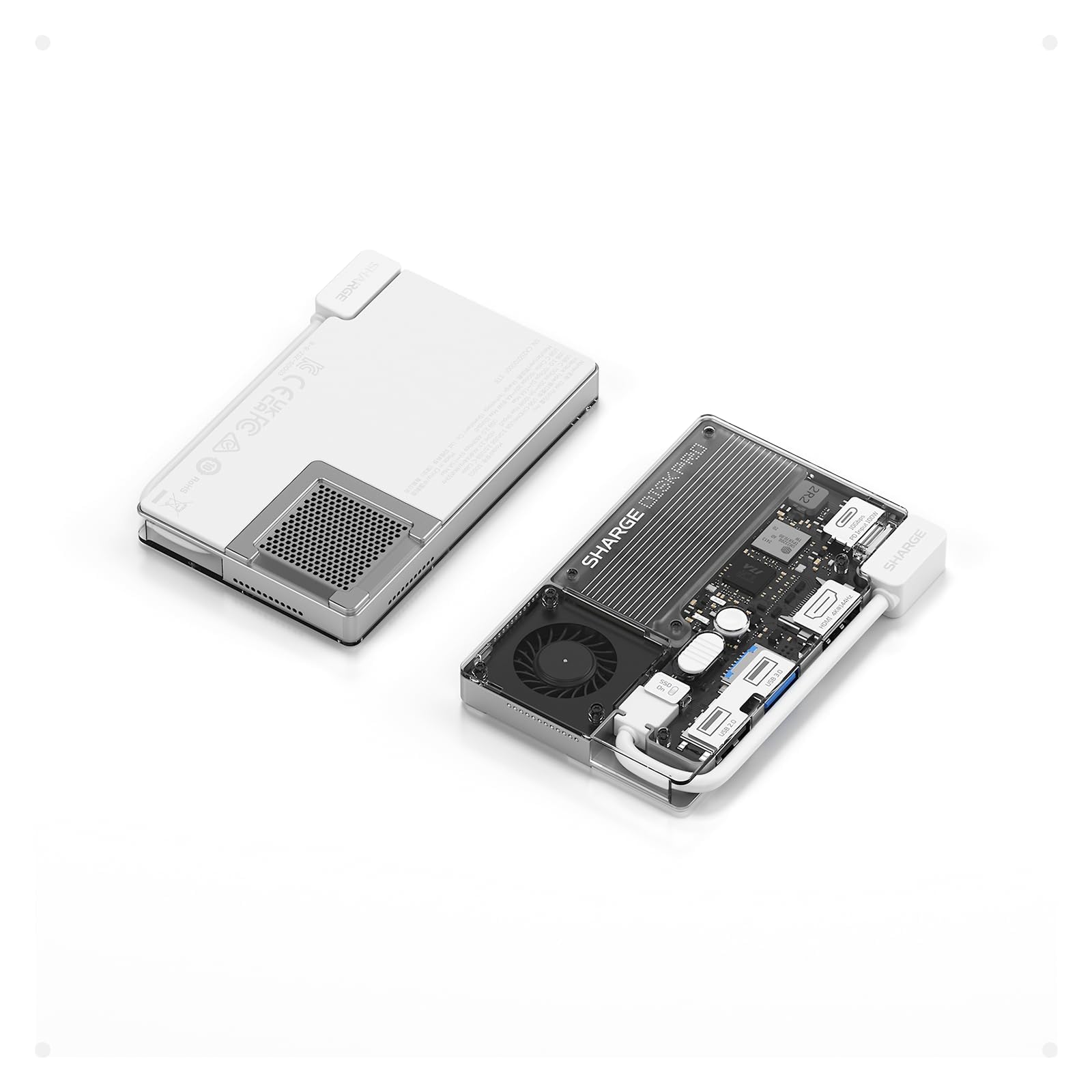 sharge Disk Pro 1TB SSD Portátil con Refrigeración Activa, Hub 4 Puertos HDMI 2.1, Cable USB-C 10 Gbps, SSD Externa Magnética para MacBook, PC, PS5, Steam Deck y más