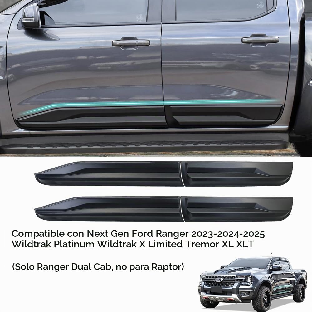 Fenders Molduras Laterales para Ford Ranger T9 2023-2024-2025 Wildtrak XL XLT Limited Platinum ABS Revestimiento de carrocería de Puerta Lateral