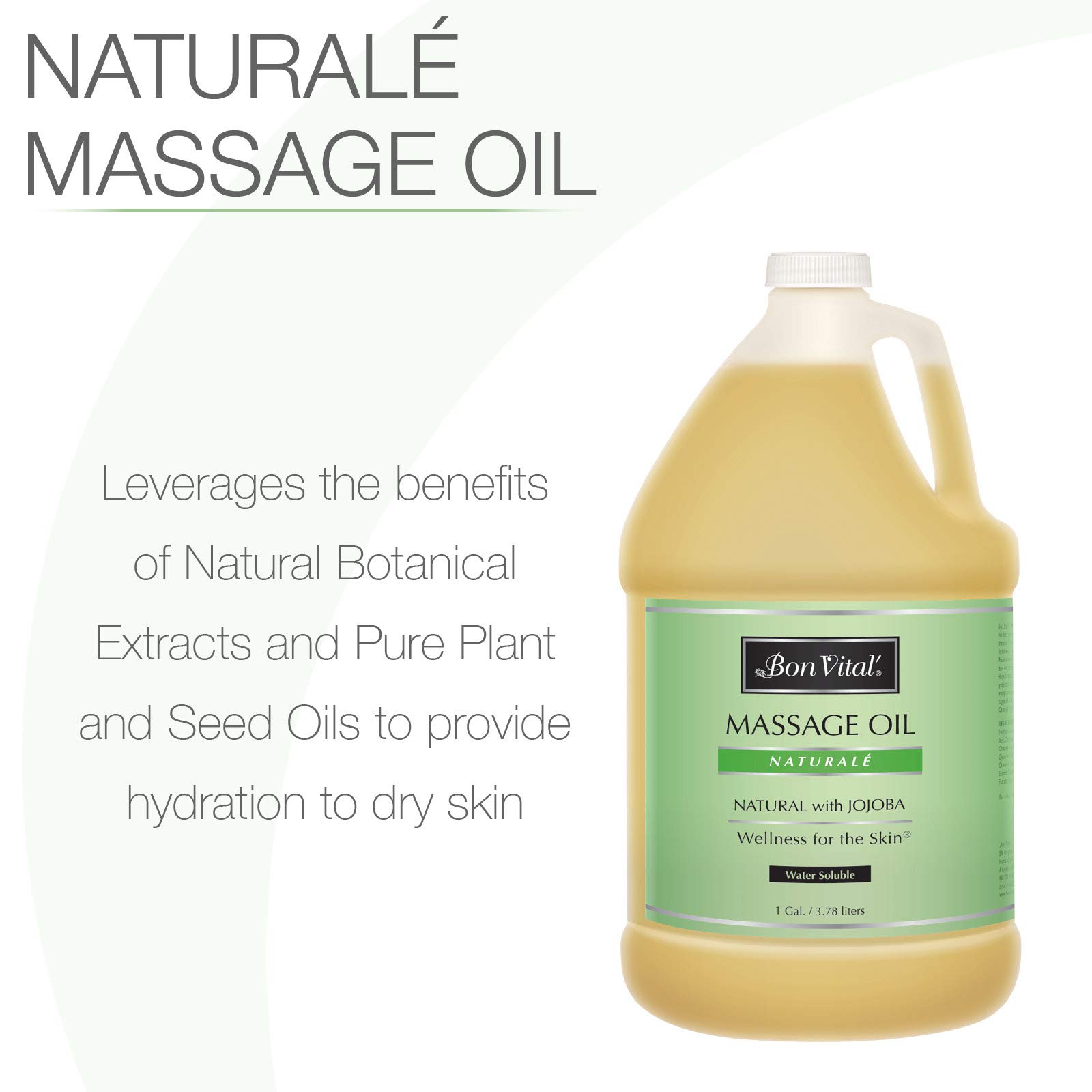 Bon Vital Naturale Massage Oil Made with Natural Ingredients for an Earth-Friendly & Relaxing Massage, Revives and Rehydrates Dry Skin Naturally, with Green Tea Extract, 1 Gal, Label may Vary