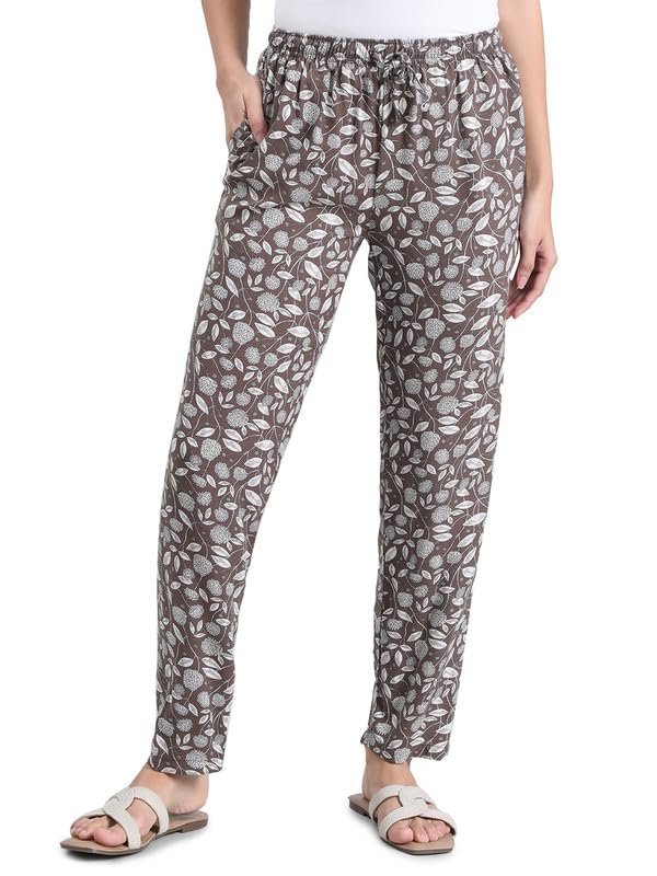 Image of GO COLORS Women Printed Woven Viscose Mid Rise Lounge Pants