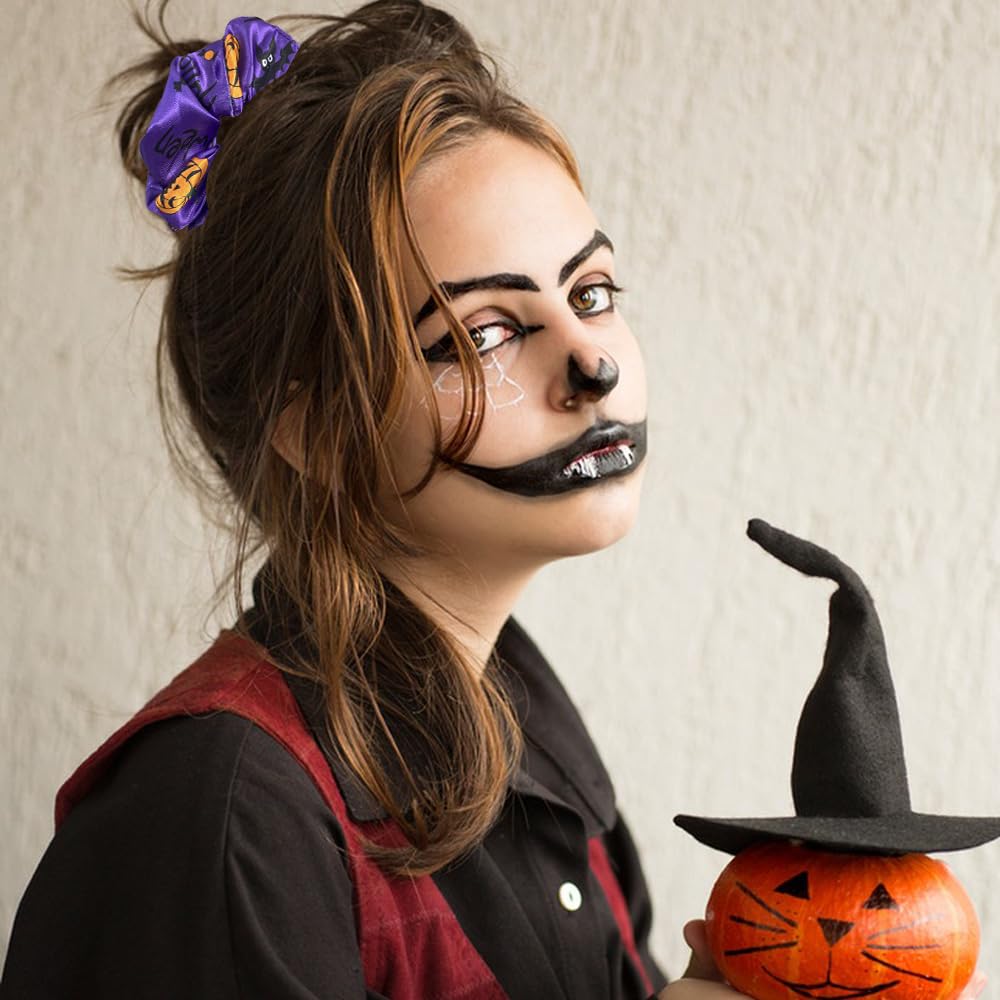 Amazon.com : 4 Packs Halloween Hair Scrunchies Pumpkin Ghost  display picture 3