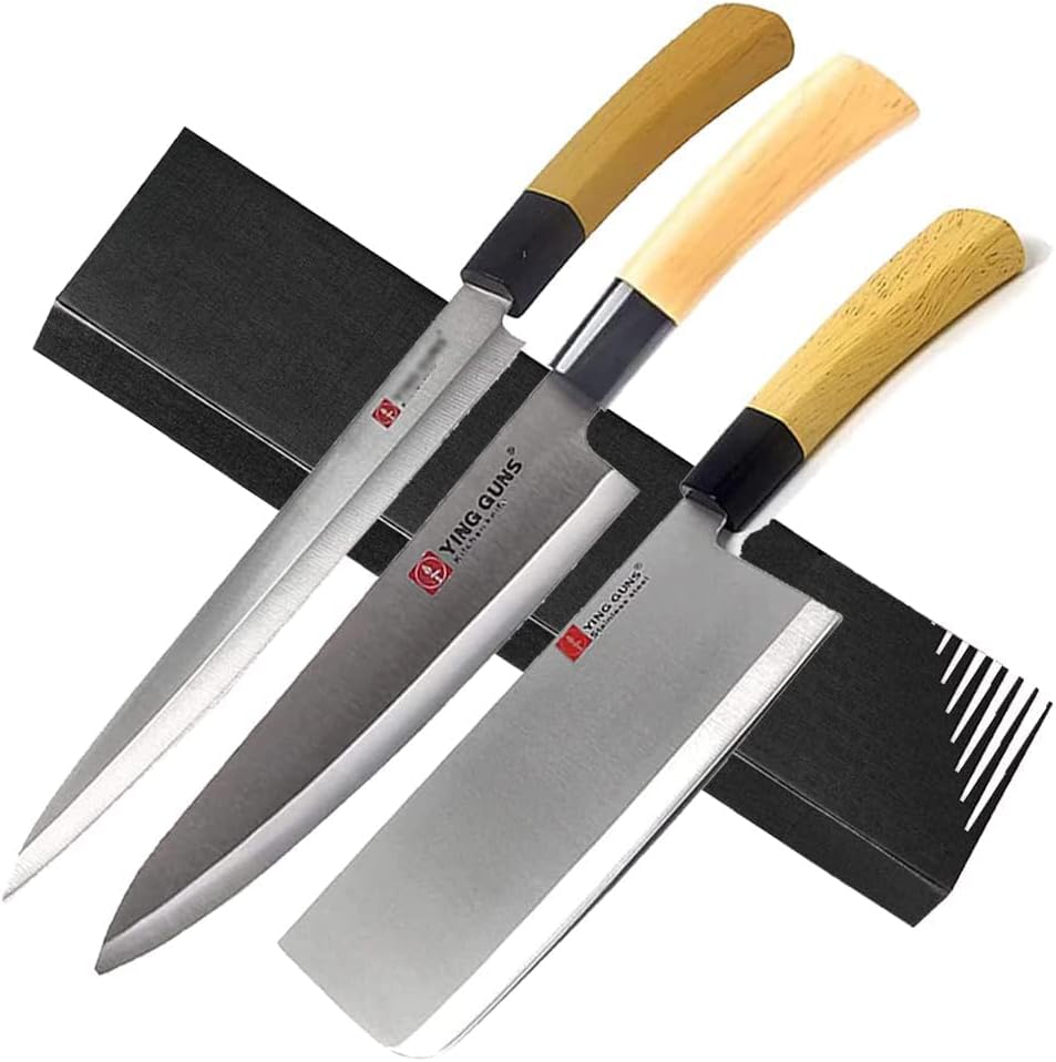 Guns Ceramic Knife Essential Kitchen Combo (3 Pack) Chef Sashimi Paring Knife + Meat Cleaver Knife + Multi-Purpose Knife for Cutting Slice Dice Steak Meat Chicken Cheese Vegetable Fruits EZ642