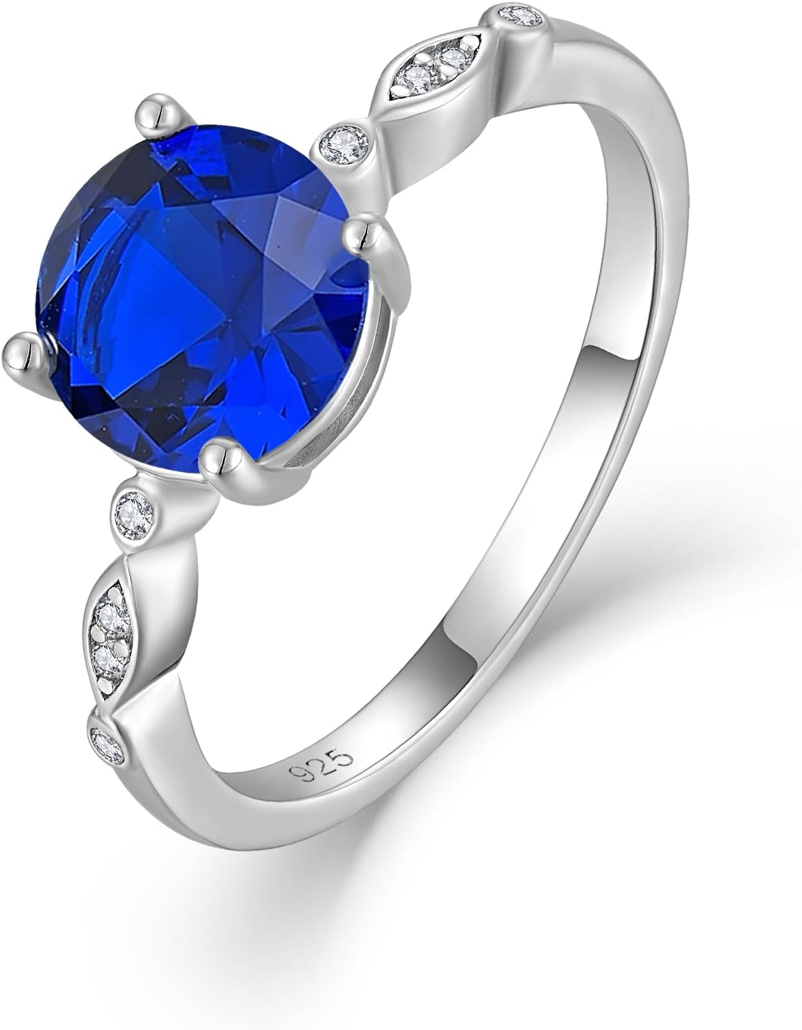 Veshon Women’s Sapphire Engagement Rings, 8MM Round Cut CZ Birthstone Rings 925 Sterling Silver Promise Ring Valentine’s Day Jewelry Gift for Women, Size 5-10