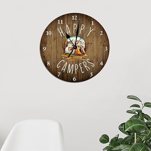 Miniatura 6 de ArogGeld Reloj de PVC de 12 pulgadas, silencioso, sin tictac, Happy Camper, reloj de pared grande con temática de campamento, funciona con pilas,