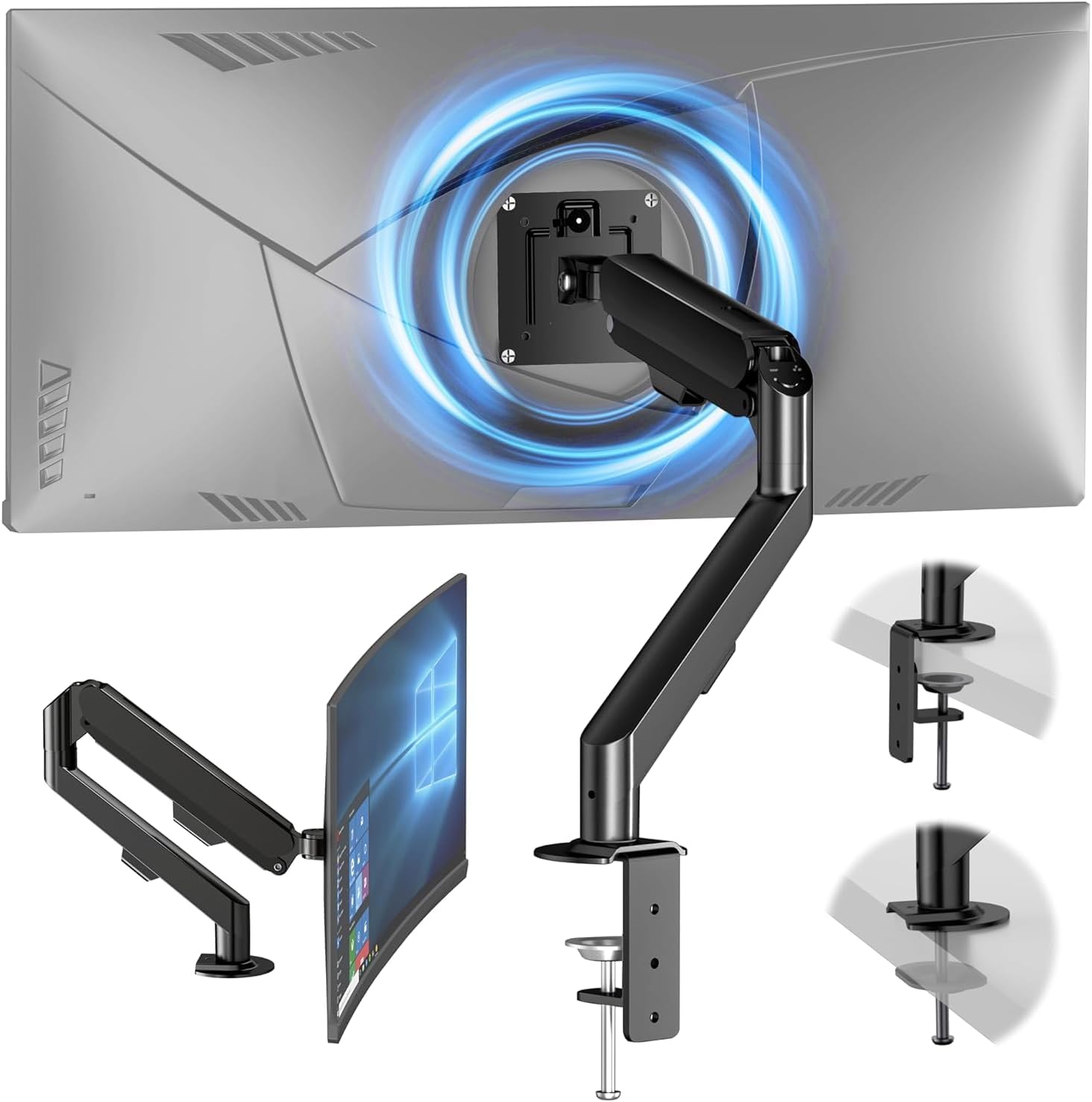 HEYMIX Monitor Arm - Ergonomic Monitor Stand VESA Mount,Computer Monitor Arm Gas Spring,Vesa Arm Adjustable Monitor arm,Monitor Mount & 2 Grommet Mounting Base for 13-32''1.5-10 kgs Screens