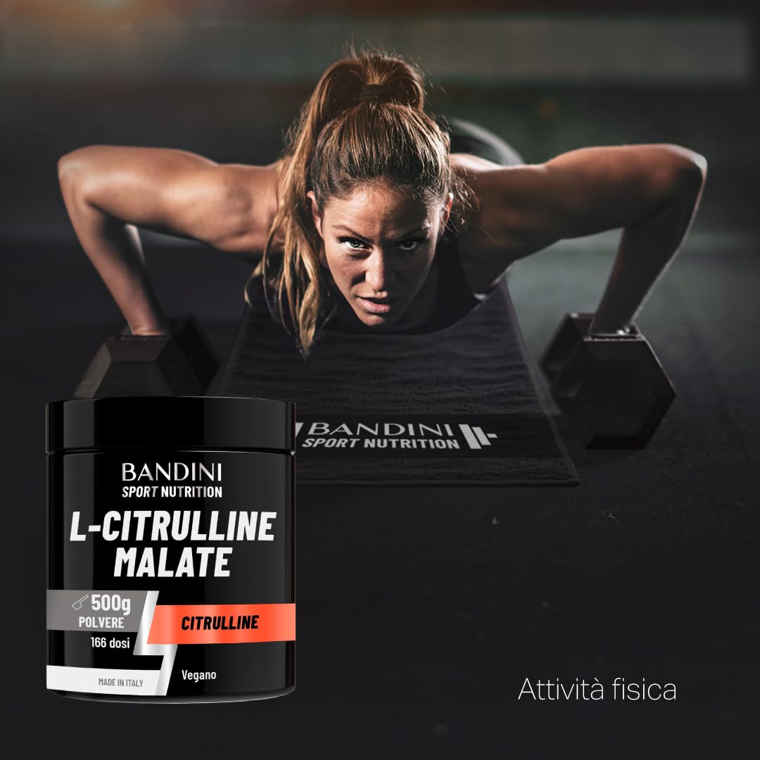 Bandini® L-Citrulline Malate Polvere 500 grammi, 3 grammi di L Citrulline Malat per Dose, Citrullina Malato 2:1 Polvere Insapore, Fermentazione Vegetale, Altamente dosata, Vegan, Booster Pre Workout