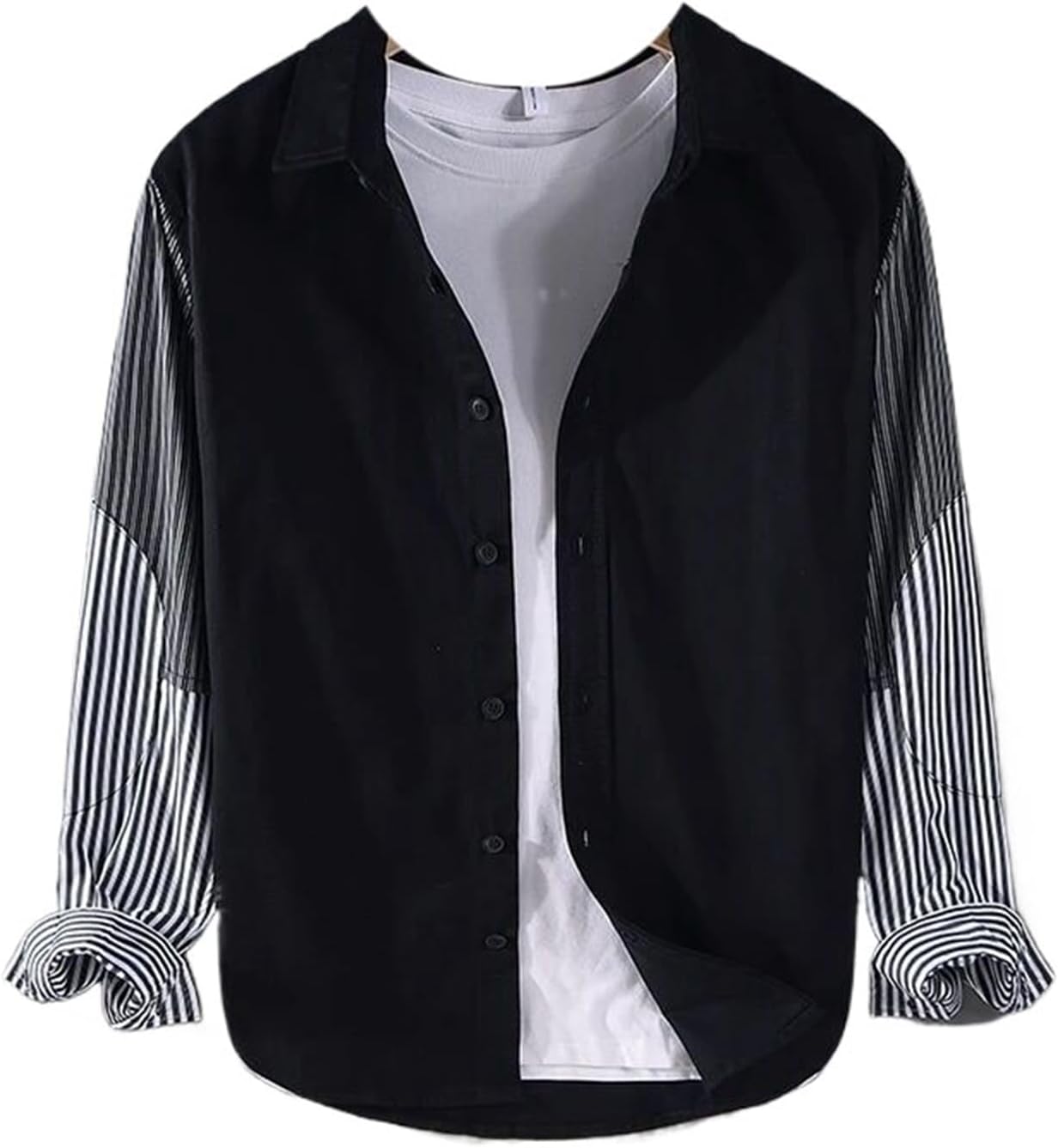 Long-Sleeve Casual Patchwork Cotton Shirts for Men Tops