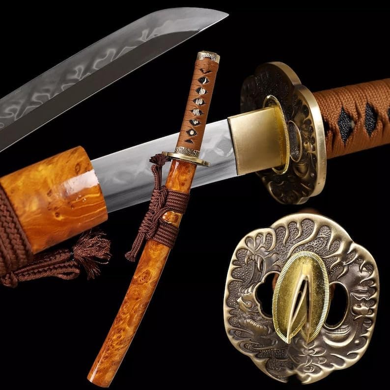 Handmade Japanese Tanto Sword L6 Steel Full Tang, Clay Tempered, Gifts for Him, Real Sword, Sharpen