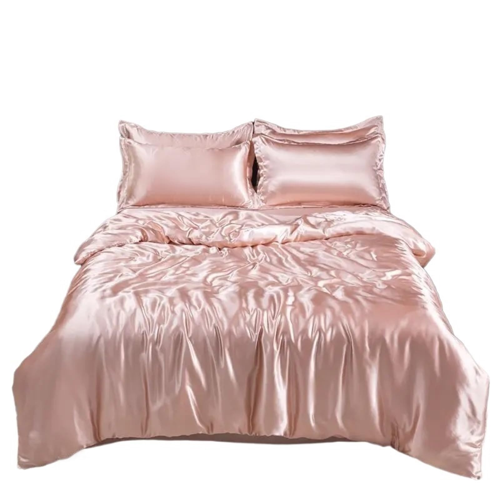 UALXPAO silk bedding Satin Silk Bedding Set with Duvet Cover Bed Sheet Pillowcases Solid Single Double Couple Pillow Case Bedsheet(Color D,180x220cm 4 pcs set)