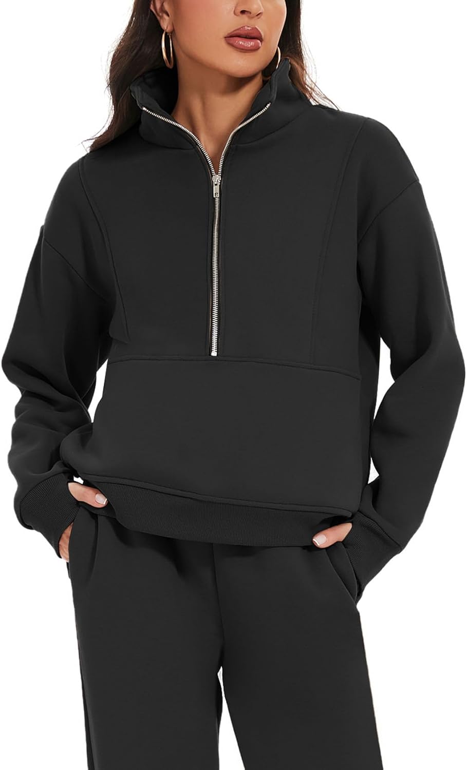 PEHMEA Women's Fall 2 Piece Sweatsuit Outfit Fleece Loose Long Sleeve Half Zip Pullover Comfy Lounge Sets for Women - Image 2