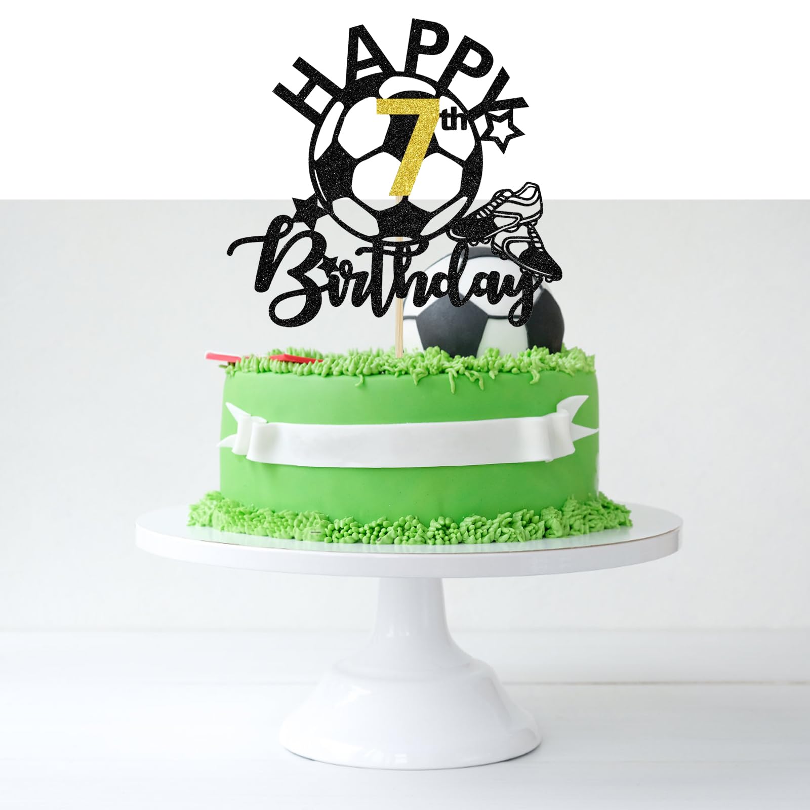 2er-Set Fußball-Tortenaufleger, Glitzernd – Geburtstagsdeko Für Kuchen, Fußball-Party, Kindergeburtstag
