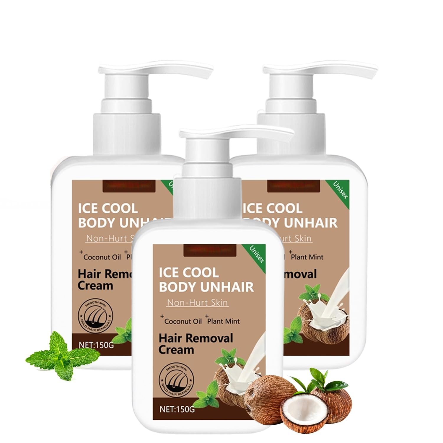 Crema depilatoria Ice Cool Body, crema depilatoria per corpo e viso, creme depilatorie delicate e indolori, azione rapida per gambe, braccia, ascelle e zona bikini (3pcs)