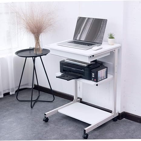 Amazon ノートパソコンデスク 取り外し可能な滑車付きオフィスコンピュータテーブル 複数の収納ラックを備えた寝室のベッドサイドテーブルの組み立てが簡単 White サイドテーブル オンライン通販